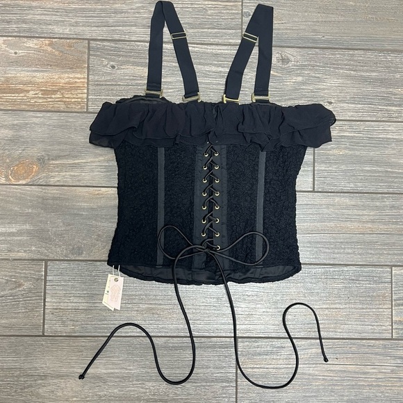 NWT $178 HAH Free People Seams Like A Princess Corset Small Top Noir Black Lace - Picture 7 of 16